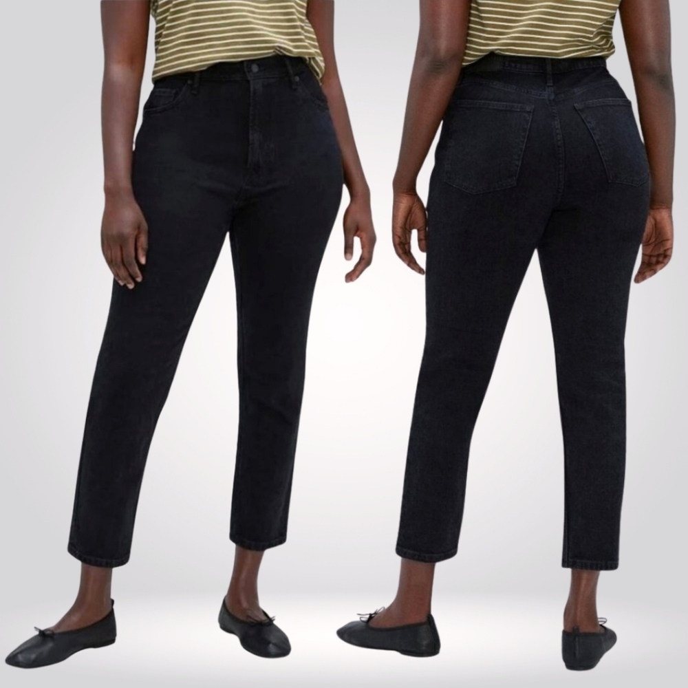 NEW EVERLANE Womens Curvy Cheeky Straight Leg Crop Black Jeans High Rise Size 29